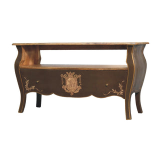 Regence Media Unit Greyish-Green Mango Wood Hand-Painted Crown Crest Bombe Form with Chantilly Legs