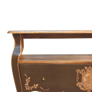 Regence Media Unit Greyish-Green Mango Wood Hand-Painted Crown Crest Bombe Form with Chantilly Legs