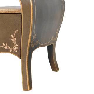 Regence Media Unit Greyish-Green Mango Wood Hand-Painted Crown Crest Bombe Form with Chantilly Legs