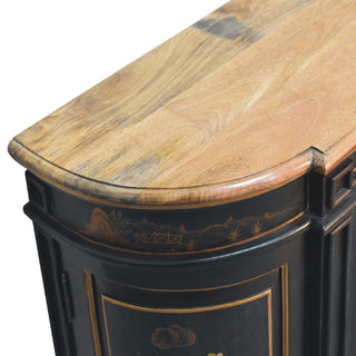 Dynasty Large Sideboard with Hand-Painted Lacquer Doors and Serpentine Plinth Base