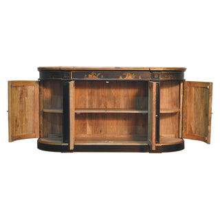 Dynasty Large Sideboard with Hand-Painted Lacquer Doors and Serpentine Plinth Base