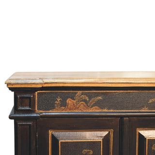 Kyoto Drinks Cabinet Hand-Painted Chinoiserie Black Gold Twin-Door Plinth
