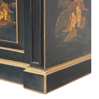 Kyoto Drinks Cabinet Hand-Painted Chinoiserie Black Gold Twin-Door Plinth