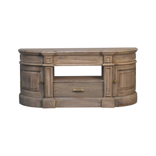 Wick Media Unit Aged Pine Serpentine Curved Body Panel Moulding with Brass Knobs & Plinth Base
