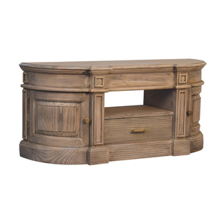 Wick Media Unit Aged Pine Serpentine Curved Body Panel Moulding with Brass Knobs & Plinth Base