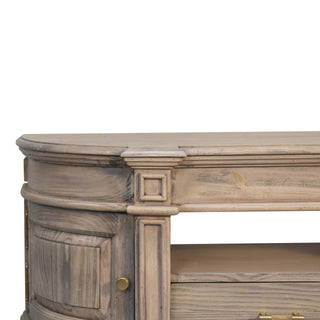 Wick Media Unit Aged Pine Serpentine Curved Body Panel Moulding with Brass Knobs & Plinth Base