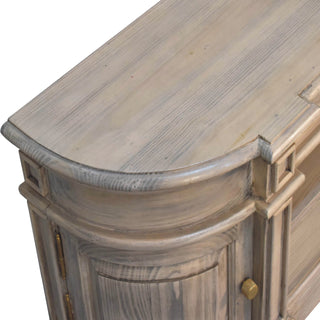 Wick Media Unit Aged Pine Serpentine Curved Body Panel Moulding with Brass Knobs & Plinth Base