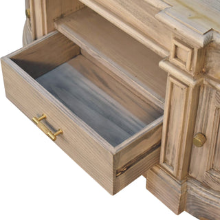 Wick Media Unit Aged Pine Serpentine Curved Body Panel Moulding with Brass Knobs & Plinth Base