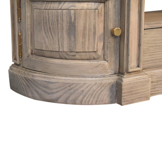 Wick Media Unit Aged Pine Serpentine Curved Body Panel Moulding with Brass Knobs & Plinth Base