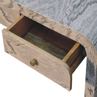 Marva Media Unit Marble Effect Veneer Twin Brass Knob Drawers
