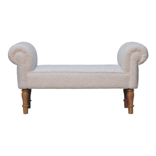 Ivory Bedroom Bench White Boucle Scroll Arms Turned Oak Legs