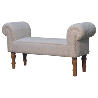 Ivory Bedroom Bench White Boucle Scroll Arms Turned Oak Legs