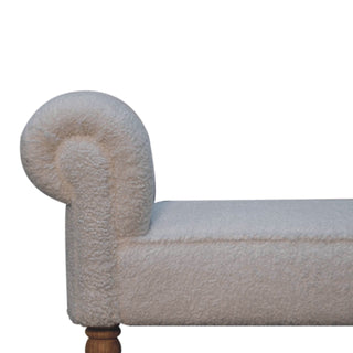 Ivory Bedroom Bench White Boucle Scroll Arms Turned Oak Legs