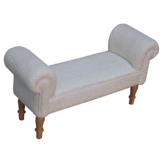 Ivory Bedroom Bench White Boucle Scroll Arms Turned Oak Legs
