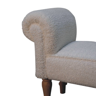 Ivory Bedroom Bench White Boucle Scroll Arms Turned Oak Legs