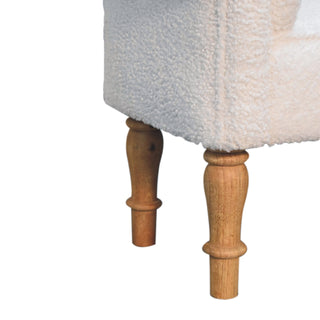 Ivory Bedroom Bench White Boucle Scroll Arms Turned Oak Legs
