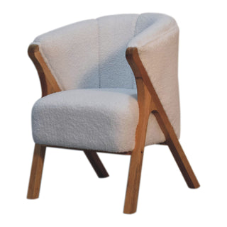 Luna Accent Chair White Boucle Minimalist Tub Exposed Wood Frame