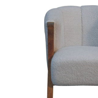 Luna Accent Chair White Boucle Minimalist Tub Exposed Wood Frame
