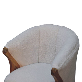Luna Accent Chair White Boucle Minimalist Tub Exposed Wood Frame