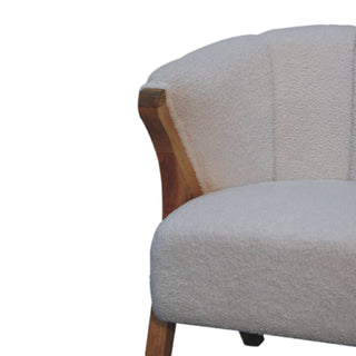 Luna Accent Chair White Boucle Minimalist Tub Exposed Wood Frame