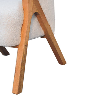 Luna Accent Chair White Boucle Minimalist Tub Exposed Wood Frame