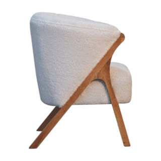 Luna Accent Chair White Boucle Minimalist Tub Exposed Wood Frame