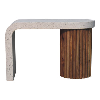Strata Coffee Table White Terrazzo Top Mango Wood Fluted Column Base