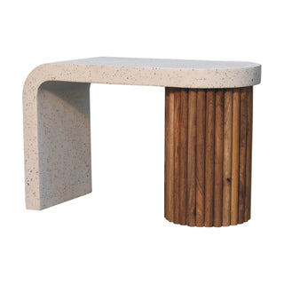 Strata Coffee Table White Terrazzo Top Mango Wood Fluted Column Base