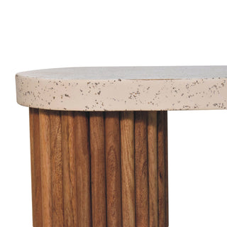 Strata Coffee Table White Terrazzo Top Mango Wood Fluted Column Base