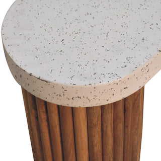 Strata Coffee Table White Terrazzo Top Mango Wood Fluted Column Base