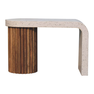 Strata Coffee Table White Terrazzo Top Mango Wood Fluted Column Base