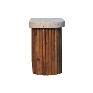 Strata Coffee Table White Terrazzo Top Mango Wood Fluted Column Base