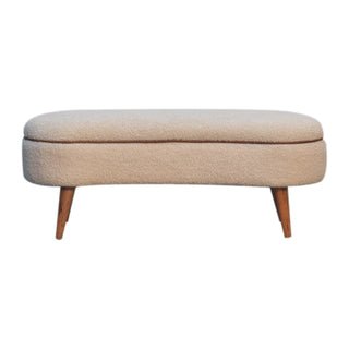 Lyra Upholstered Bench Cream Boucle Curved Kidney Leather Piping Nordic Legs