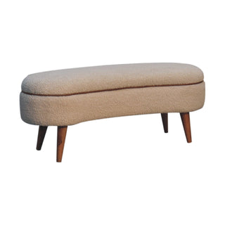 Lyra Upholstered Bench Cream Boucle Curved Kidney Leather Piping Nordic Legs