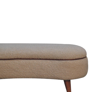 Lyra Upholstered Bench Cream Boucle Curved Kidney Leather Piping Nordic Legs
