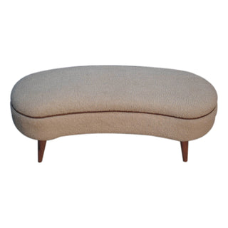 Lyra Upholstered Bench Cream Boucle Curved Kidney Leather Piping Nordic Legs