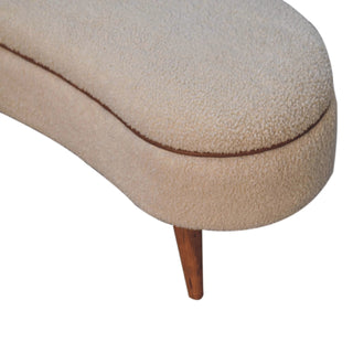 Lyra Upholstered Bench Cream Boucle Curved Kidney Leather Piping Nordic Legs