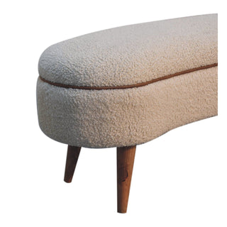 Lyra Upholstered Bench Cream Boucle Curved Kidney Leather Piping Nordic Legs