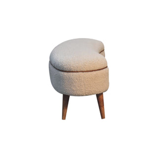 Lyra Upholstered Bench Cream Boucle Curved Kidney Leather Piping Nordic Legs