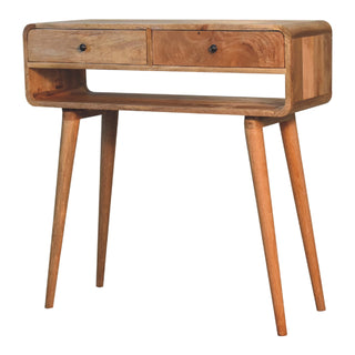 Lyra Console Table with Drawers Oak Inverted Curved Open Slot Mango