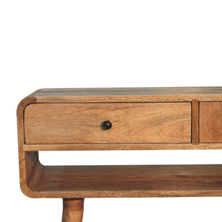 Lyra Console Table with Drawers Oak Inverted Curved Open Slot Mango