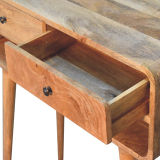 Lyra Console Table with Drawers Oak Inverted Curved Open Slot Mango