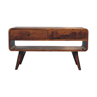 Ember Media Unit Chestnut Mango Wood Reverse-Curve Body Twin Drawers with Nordic Tapered Legs