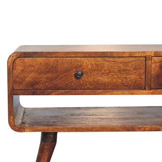 Ember Media Unit Chestnut Mango Wood Reverse-Curve Body Twin Drawers with Nordic Tapered Legs