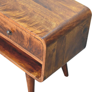 Ember Media Unit Chestnut Mango Wood Reverse-Curve Body Twin Drawers with Nordic Tapered Legs