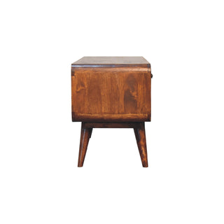 Ember Media Unit Chestnut Mango Wood Reverse-Curve Body Twin Drawers with Nordic Tapered Legs