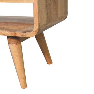 Wren Media Unit Raw Oak Mango Wood Reverse-Curve Body Twin Drawers with Nordic Tapered Legs