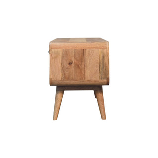 Wren Media Unit Raw Oak Mango Wood Reverse-Curve Body Twin Drawers with Nordic Tapered Legs