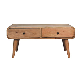 Birk Coffee Table with Drawers Solid Mango Wood Rounded Edges Natural Oak