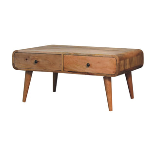 Birk Coffee Table with Drawers Solid Mango Wood Rounded Edges Natural Oak
